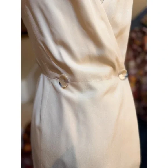 Christy Rilling Studio Cream Silk Wrap Back Sheath Dress Ivory Cap Sleeve - Picture 4 of 9